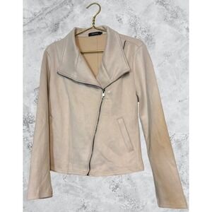 Automet Womens Faux Suede Asymmetric Moto Jacket Tan Beige EZau285 Size L